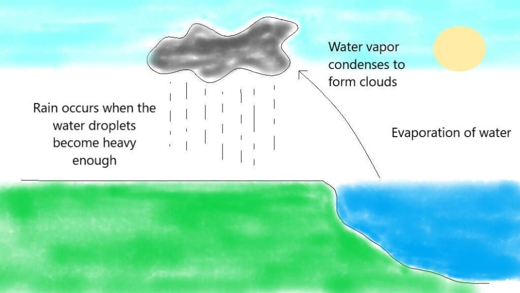 A diagram showing water cycle