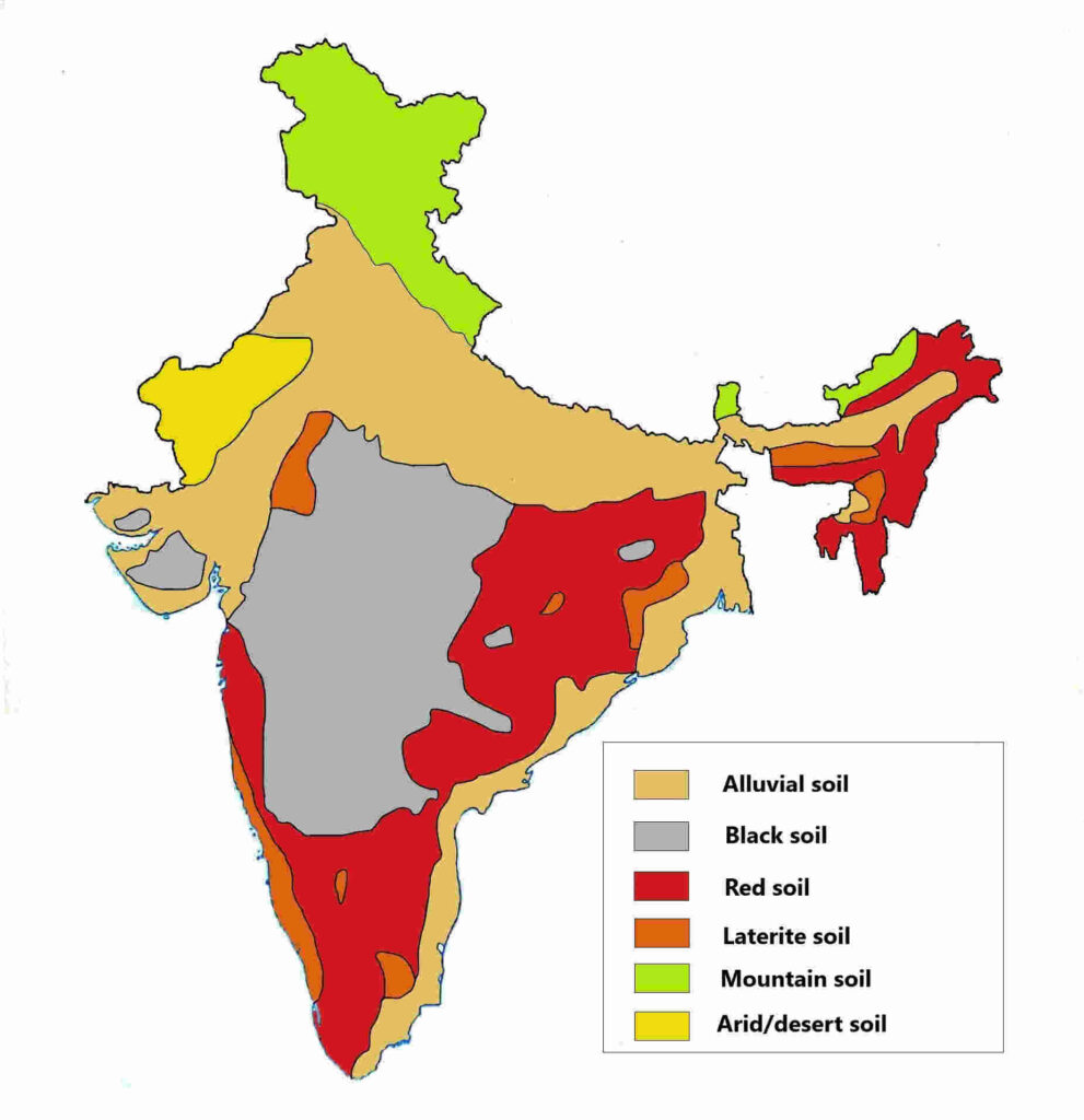 Map of India showing soil location