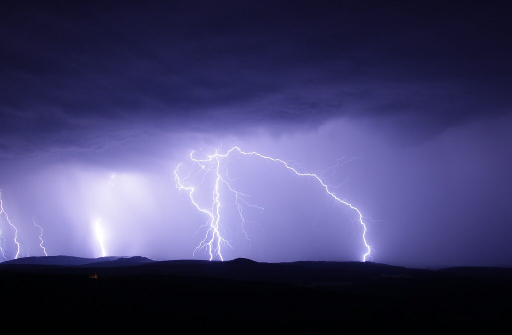 Rain, thunder, and lightning