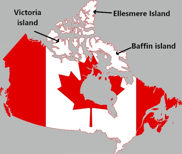 A map of Canada showing some of the largest islands in the world.