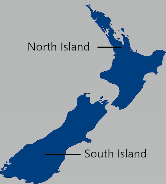 North Island and South Island in New Zealand