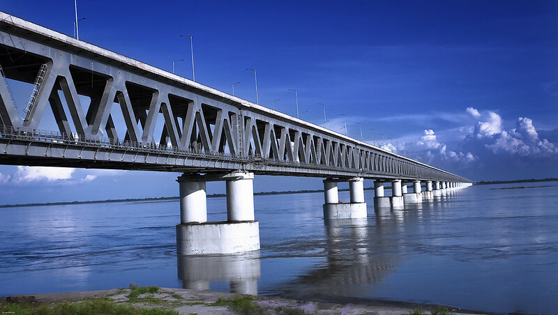 An image of the Bogibeel bridge, one of the longest bridges in India