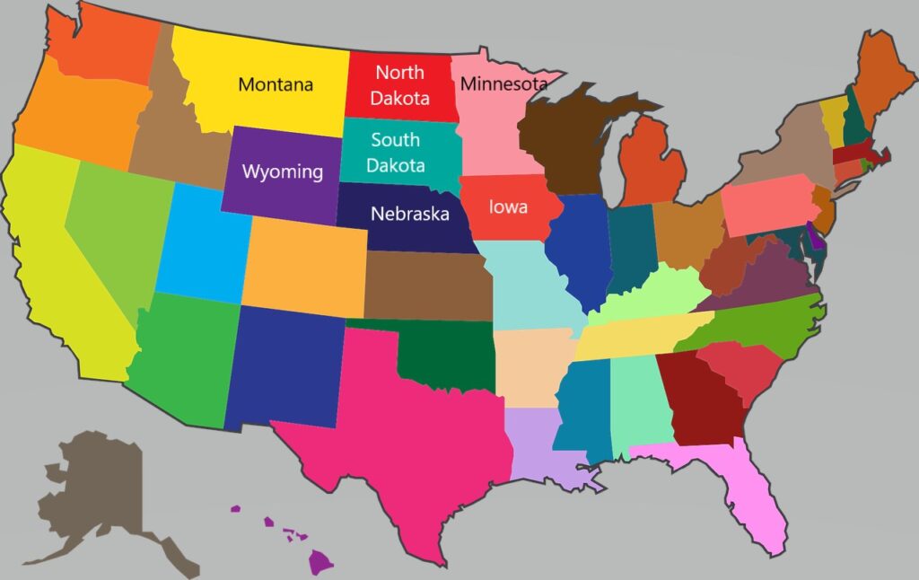North Dakota and South Dakota on the US map