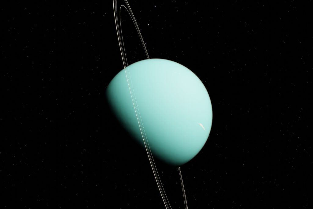 An image showing the rings of Uranus and the planet's axial tilt