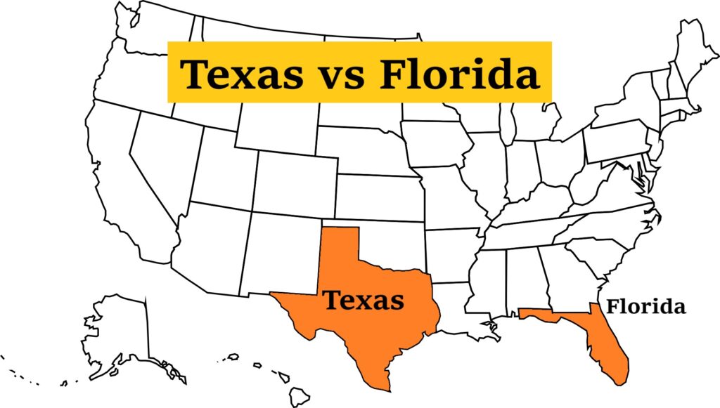 Texas and Florida on the US map