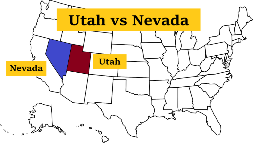 Utah and Nevada on the US map