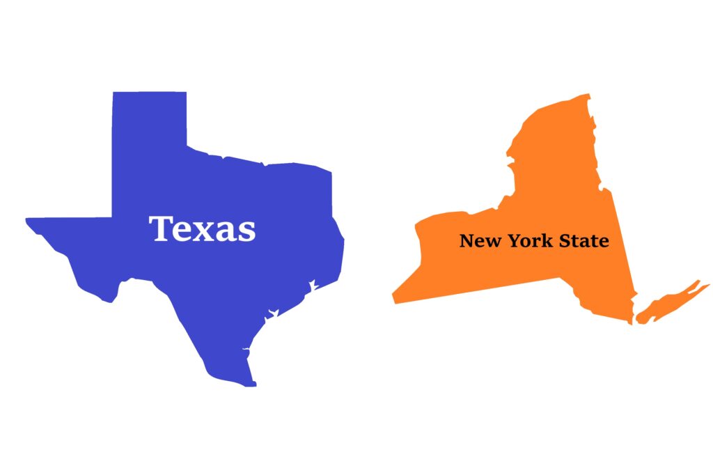 Map outline of Texas and New York State