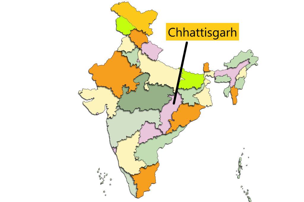 Chhattisgarh on the map of India