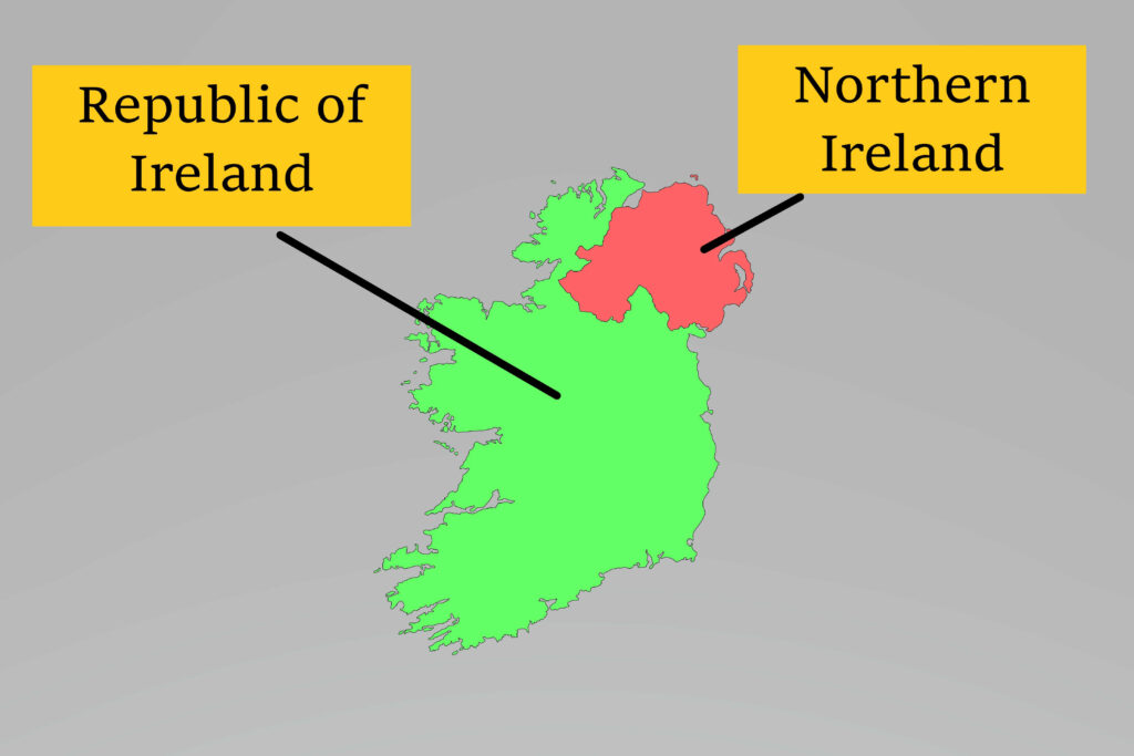 Northern Ireland and Republic of Ireland on the Island of Ireland