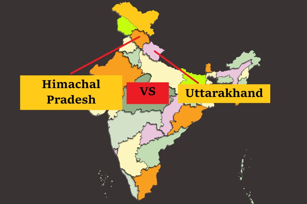 Uttarakhand and Himachal Pradesh on the map of India