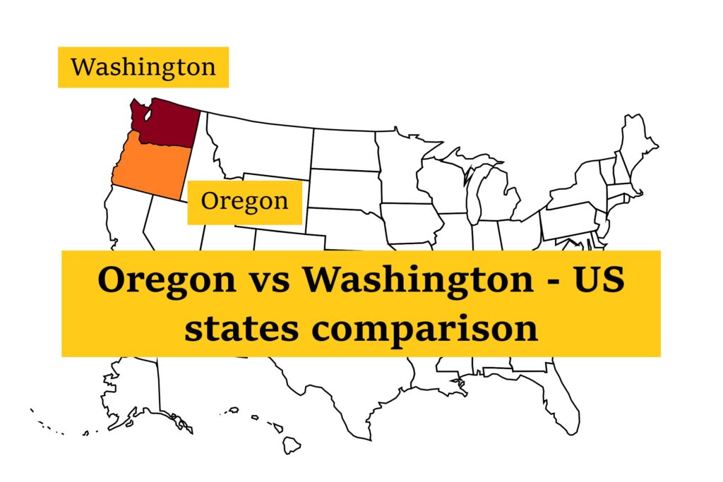 Oregon and Washington on the US map