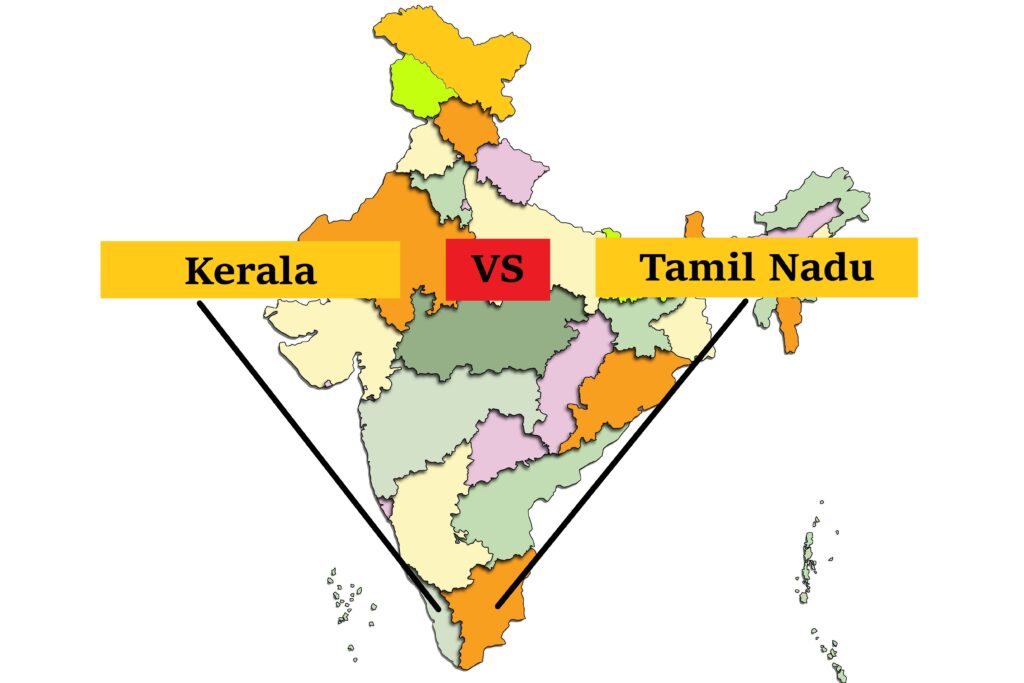 Tamil Nadu and Kerala on the map of India