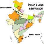 Tamil Nadu and Uttar Pradesh on the map of India