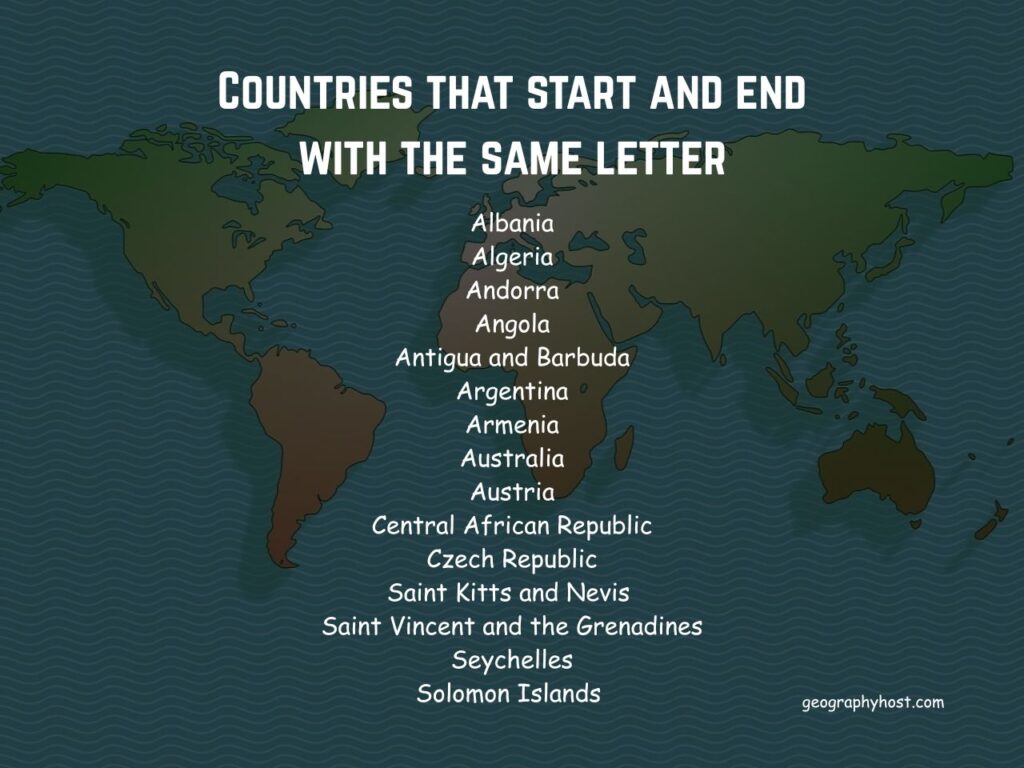 Countries that start and end with the same letter