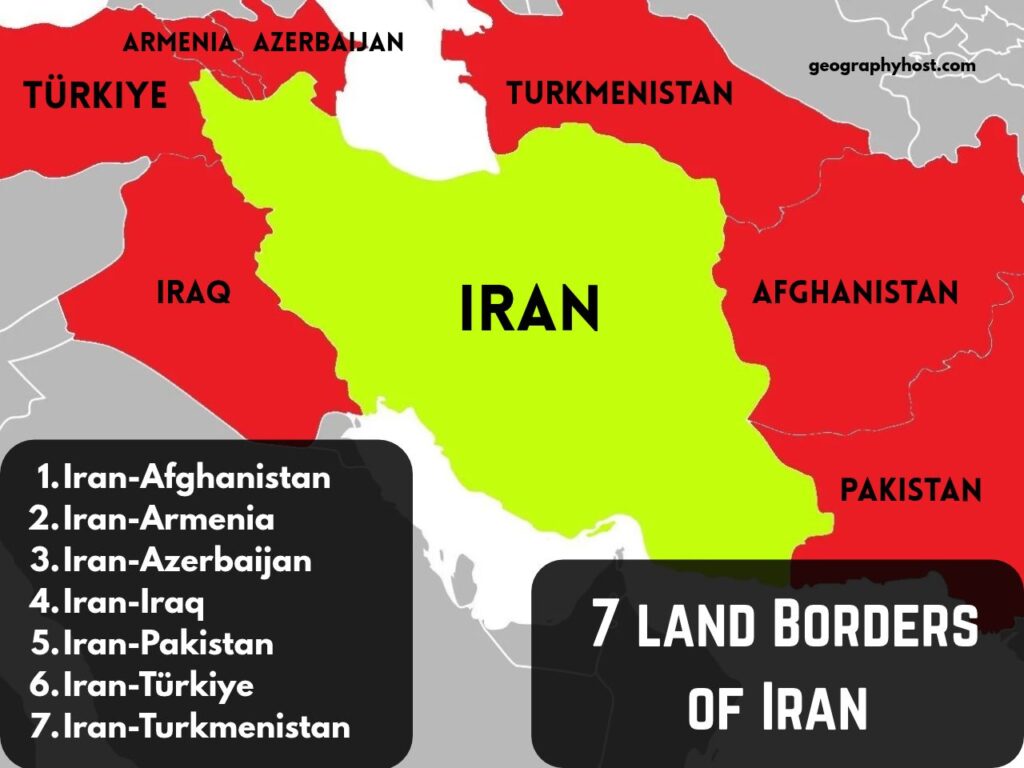 A map showing bordering countries of Iran