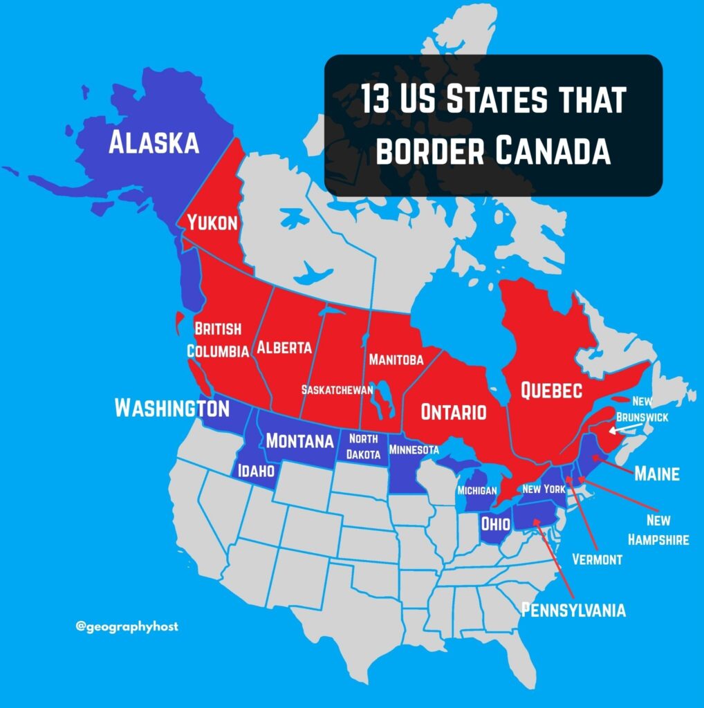 13 US states that border Canada